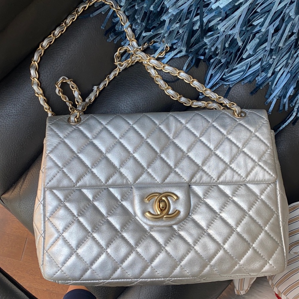 CHANEL METALLIC MAXI CLASSIC FLAP BAG
